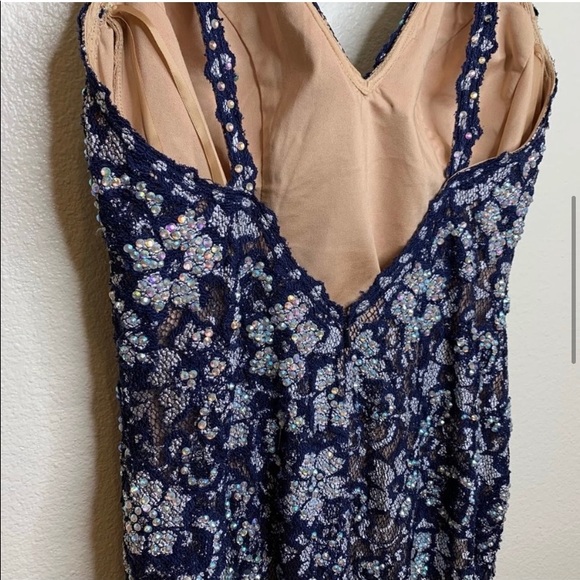 Jovani Navy Lace Floral Fitted Formal Dress Size 8 - Picture 7 of 10